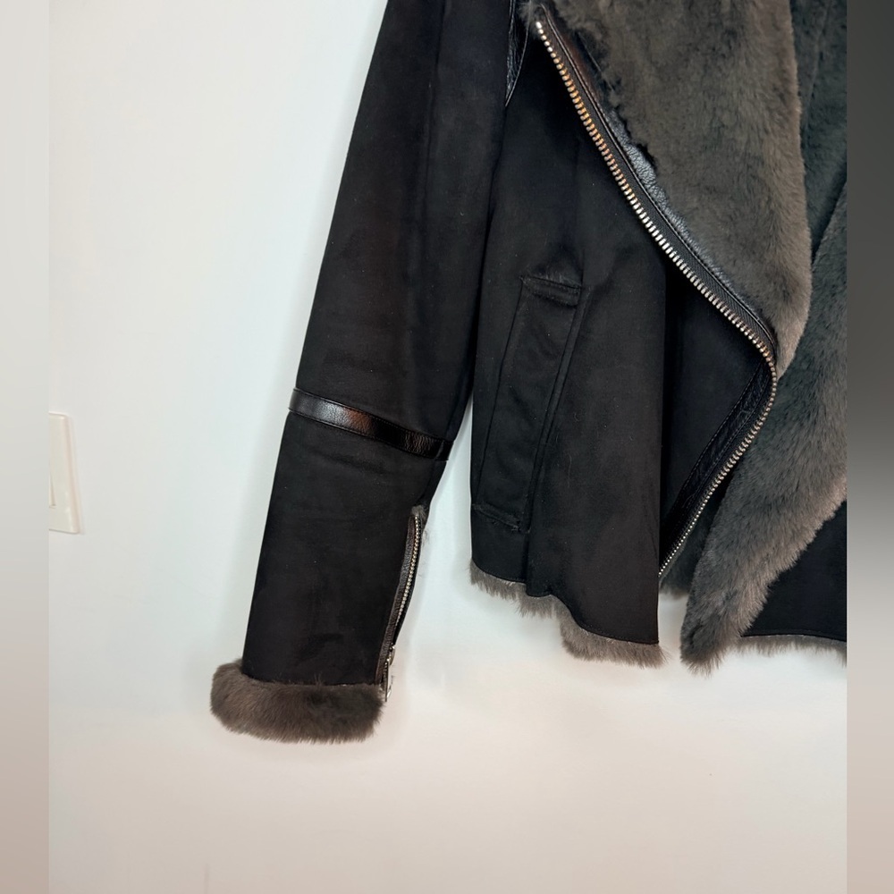 🖤 ZARA Black Jacket with Grey Shearling – Size S - Picture 16 of 16